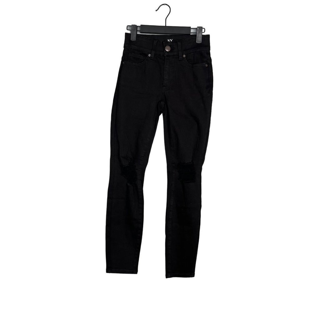 NWT New York & Co Curvy Sculpting Stretch Skinny Jeans Black‎ Distressed Size 0